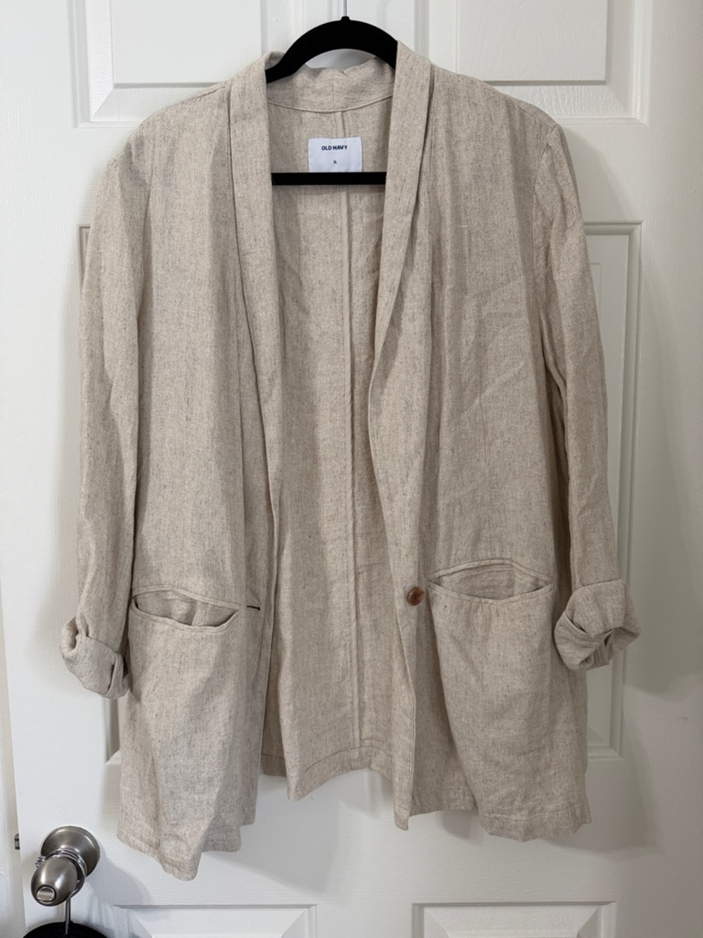 Old Navy Light Sand Colored Linen Unlined Single Button Womens Blazer